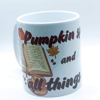 Pumpkin Spice and All Things Nice mug with autumn book design